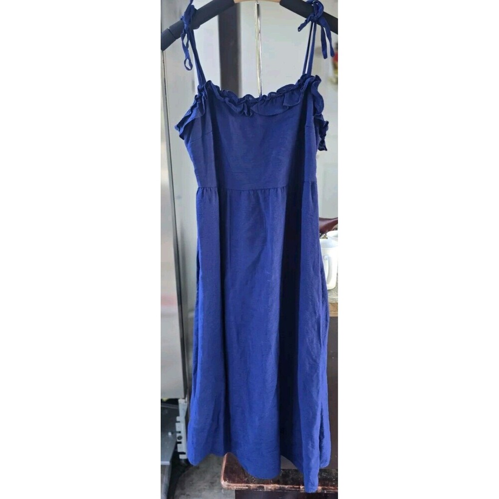 BCBG Paris Dress Long Maxi‎ Tank Lagenlook Boho Sleeveless Sz M Blue Pockets